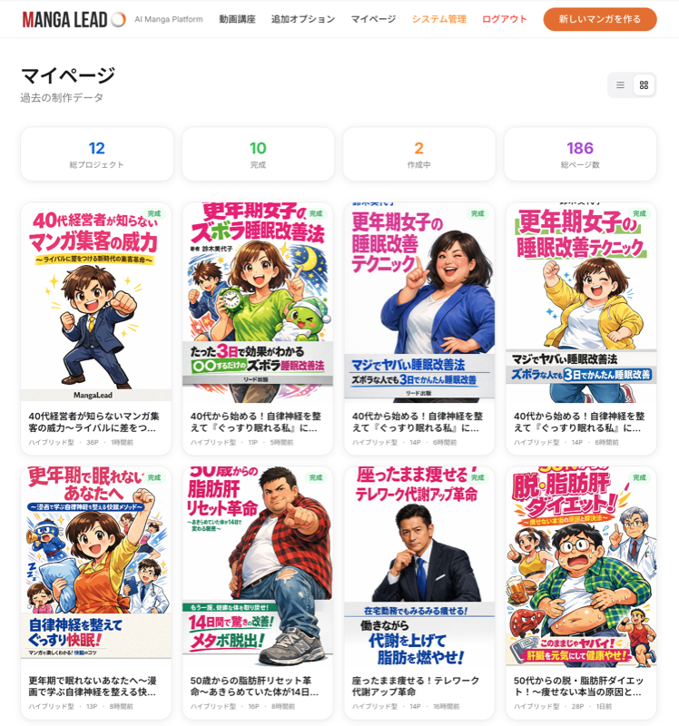 マイページのプロジェクト管理画面